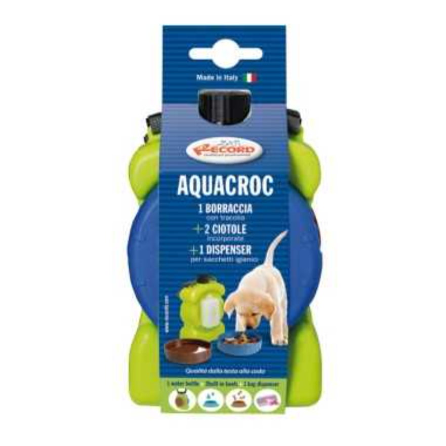 Aquacroc - kit borraccia con ciotole incorporate e portasacchetti igienici