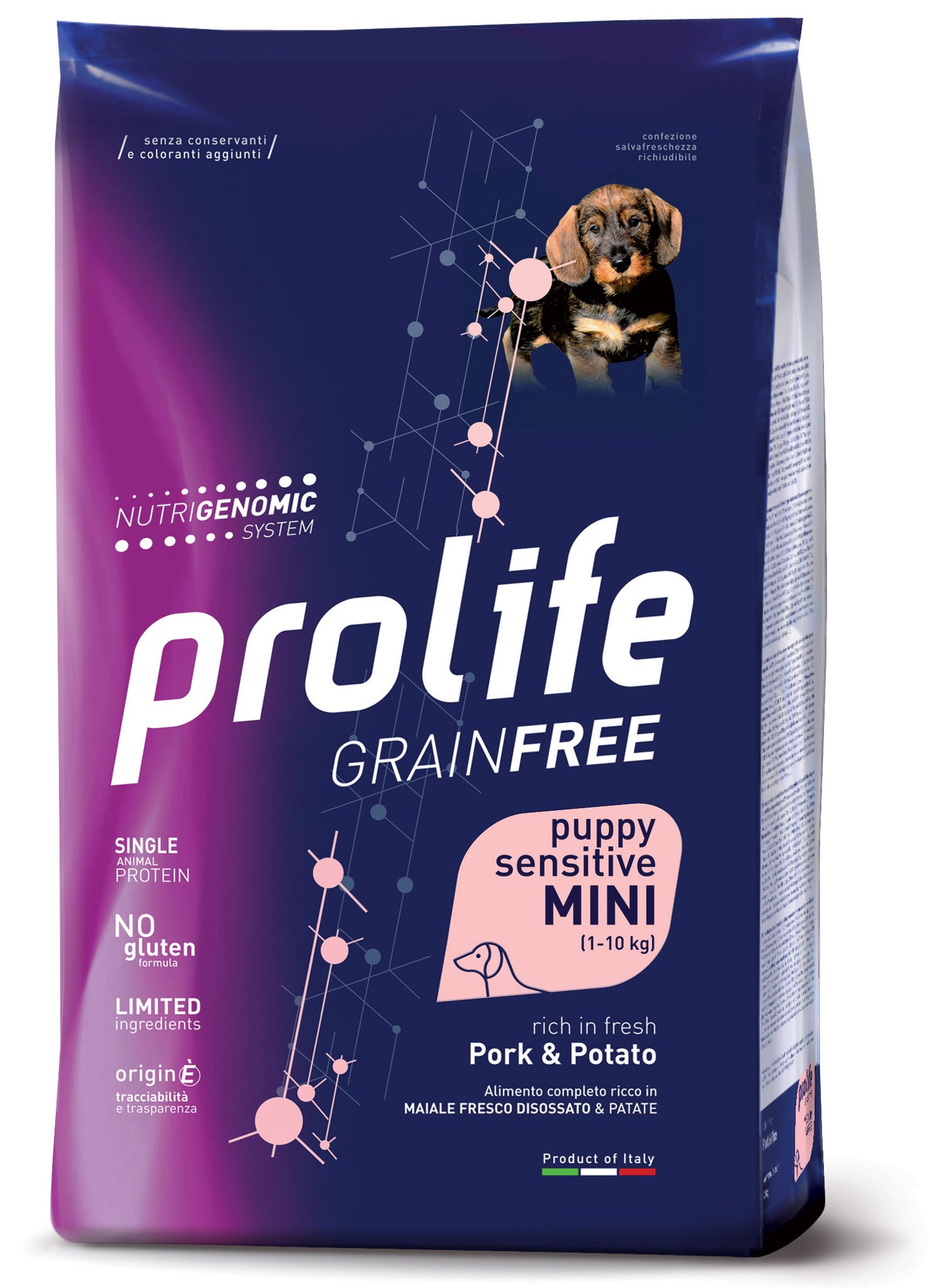 Crocchette per cani cuccioli Prolife Grain Free Maiale Puppy mini