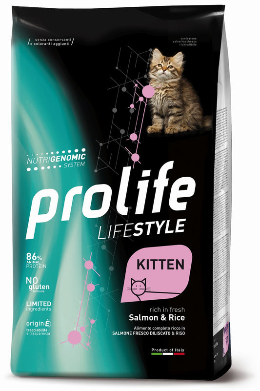 Croccantini per gatto kitten Prolife Salmone e Riso