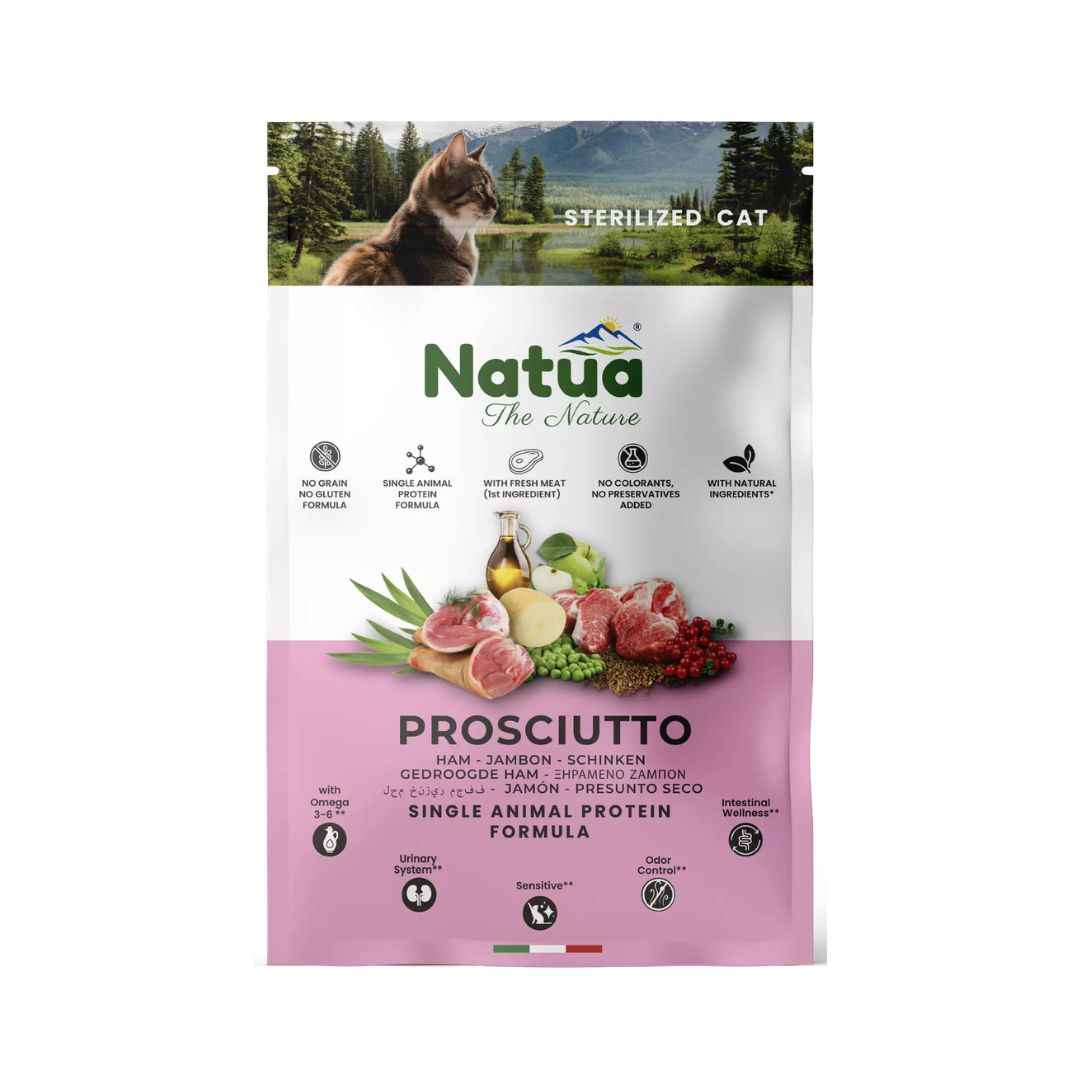 Croccantini per gatti sterilizzati NATUA DRY LINE Prosciutto